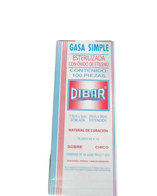 Gasa Dibar Estéril de 7.5X5 CM, caja con 100 piezas